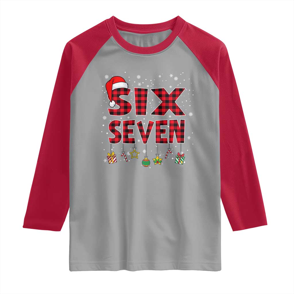 Funny Six Seven Christmas Raglan Shirt 67 Meme Gen Alpha Slang Red Plaid Xmas Pajamas TS10 Sport Gray Red Print Your Wear