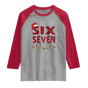 Funny Six Seven Christmas Raglan Shirt 67 Meme Gen Alpha Slang Red Plaid Xmas Pajamas TS10 Sport Gray Red Print Your Wear
