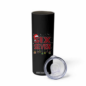 Funny Six Seven Christmas Skinny Tumbler 67 Meme Gen Alpha Slang Red Plaid Xmas Pajamas TS10 Print Your Wear