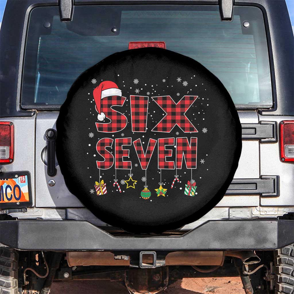 Funny Six Seven Christmas Spare Tire Cover 67 Meme Gen Alpha Slang Red Plaid Xmas Pajamas TS10 No hole Black Print Your Wear