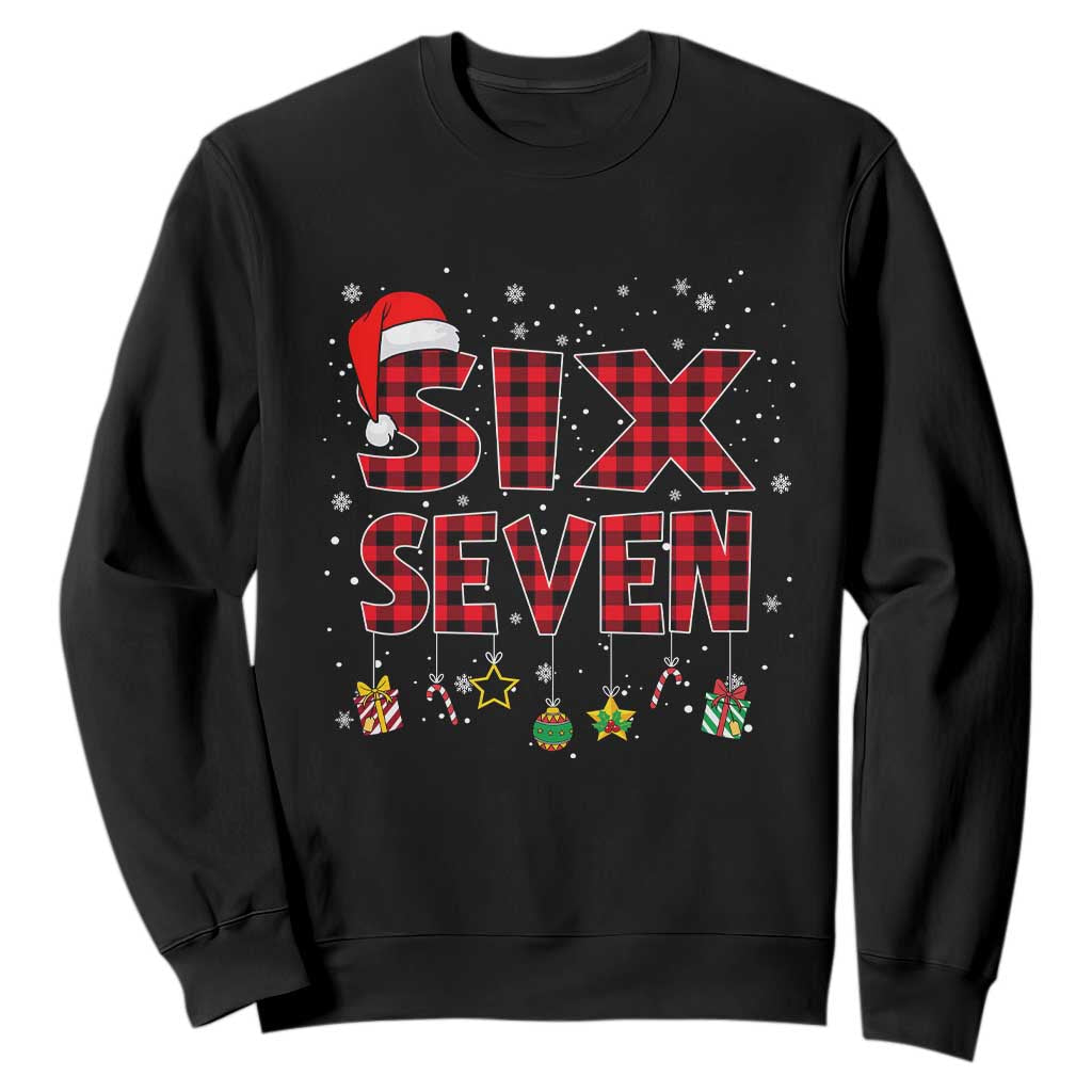Funny Six Seven Christmas Sweatshirt 67 Meme Gen Alpha Slang Red Plaid Xmas Pajamas TS10 Black Print Your Wear
