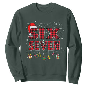 Funny Six Seven Christmas Sweatshirt 67 Meme Gen Alpha Slang Red Plaid Xmas Pajamas TS10 Dark Forest Green Print Your Wear