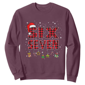 Funny Six Seven Christmas Sweatshirt 67 Meme Gen Alpha Slang Red Plaid Xmas Pajamas TS10 Maroon Print Your Wear