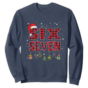 Funny Six Seven Christmas Sweatshirt 67 Meme Gen Alpha Slang Red Plaid Xmas Pajamas TS10 Navy Print Your Wear