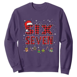 Funny Six Seven Christmas Sweatshirt 67 Meme Gen Alpha Slang Red Plaid Xmas Pajamas TS10 Purple Print Your Wear