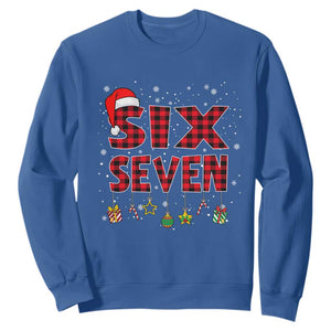 Funny Six Seven Christmas Sweatshirt 67 Meme Gen Alpha Slang Red Plaid Xmas Pajamas TS10 Royal Blue Print Your Wear