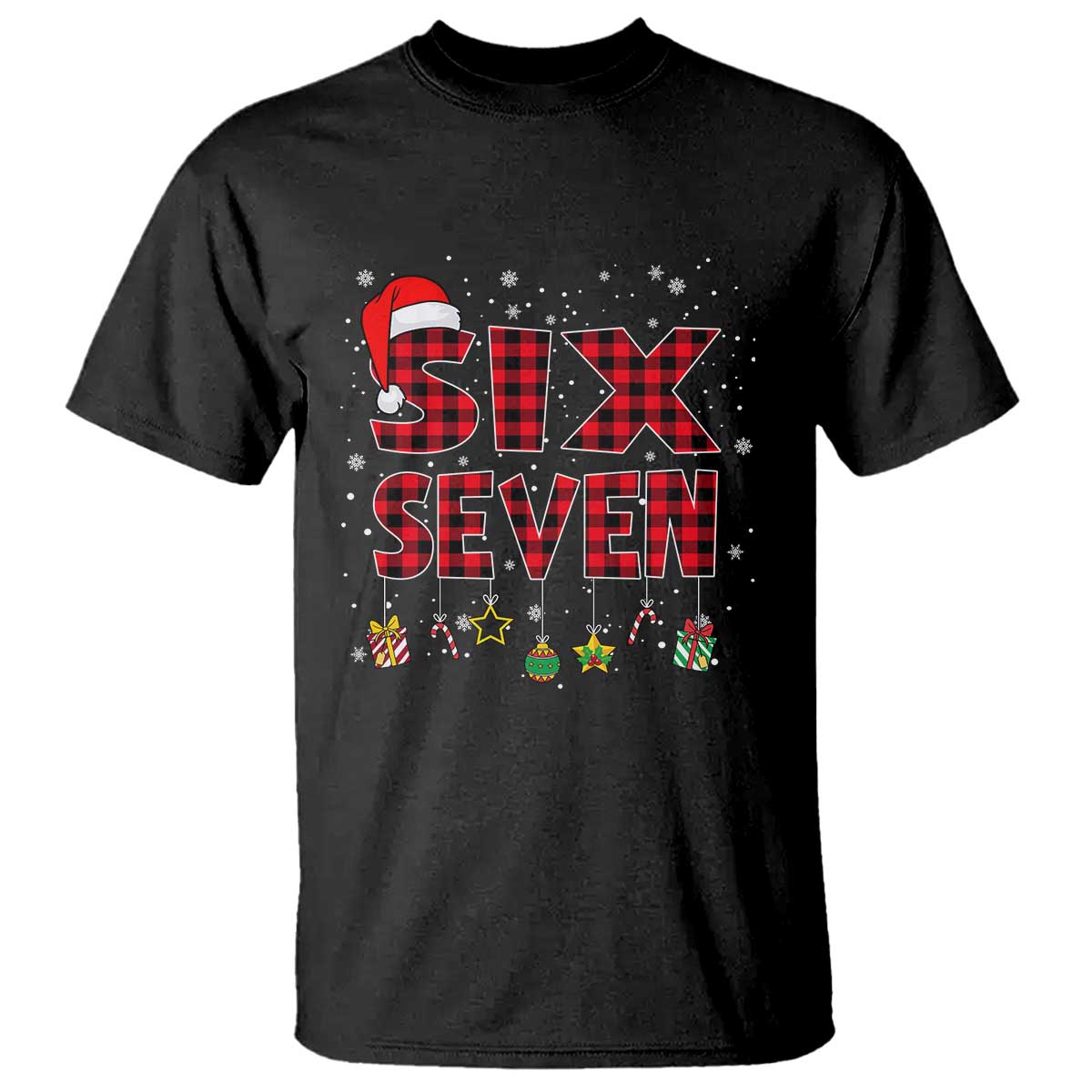 Funny Six Seven Christmas T Shirt 67 Meme Gen Alpha Slang Red Plaid Xmas Pajamas TS10 Black Print Your Wear