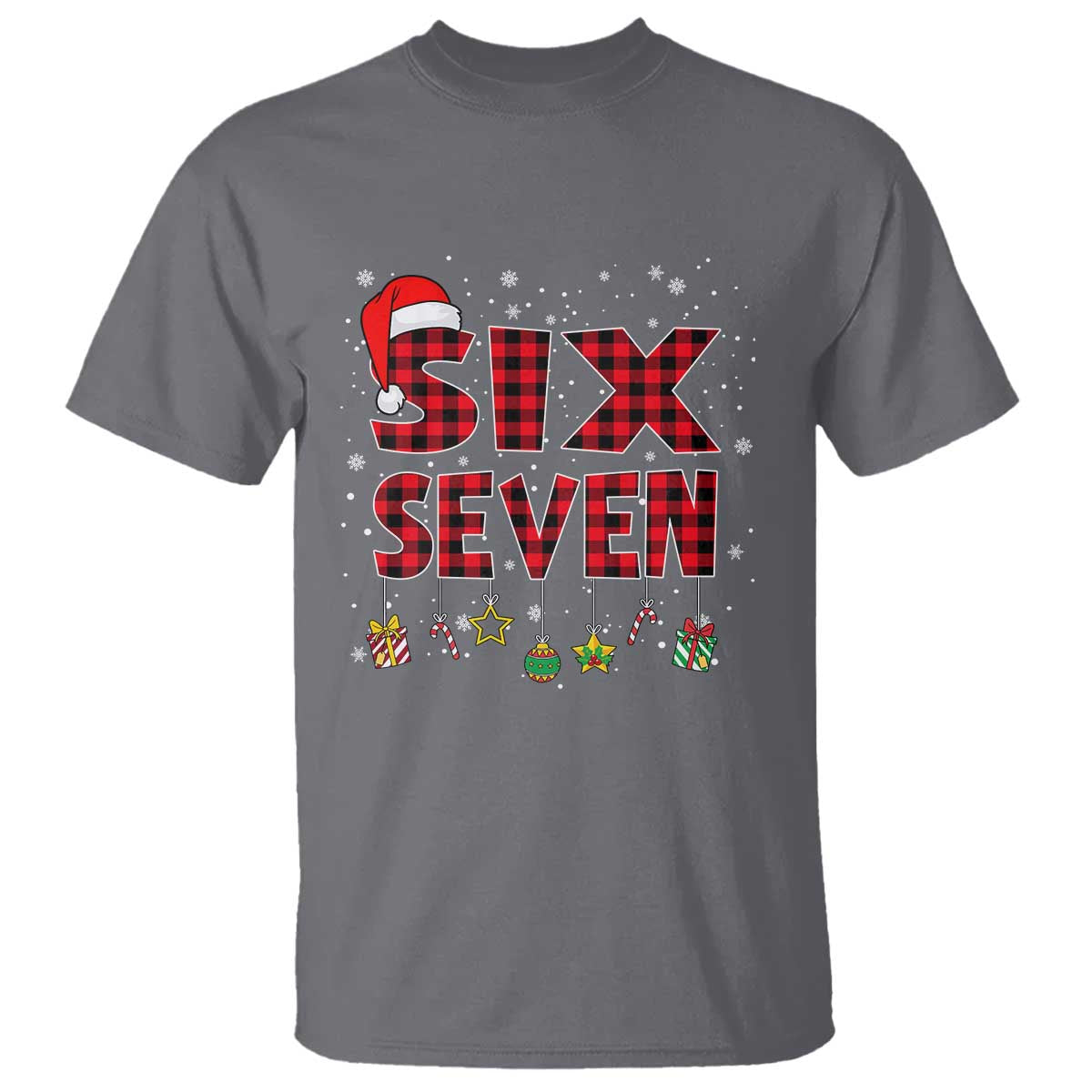 Funny Six Seven Christmas T Shirt 67 Meme Gen Alpha Slang Red Plaid Xmas Pajamas TS10 Charcoal Print Your Wear
