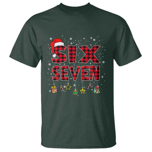 Funny Six Seven Christmas T Shirt 67 Meme Gen Alpha Slang Red Plaid Xmas Pajamas TS10 Dark Forest Green Print Your Wear