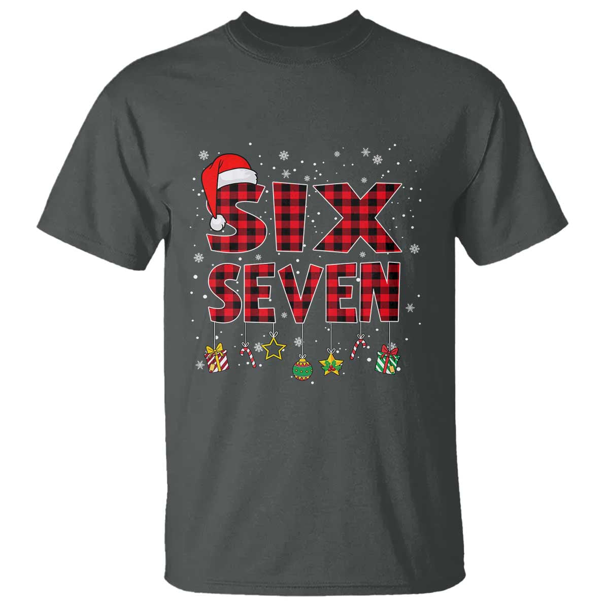 Funny Six Seven Christmas T Shirt 67 Meme Gen Alpha Slang Red Plaid Xmas Pajamas TS10 Dark Heather Print Your Wear