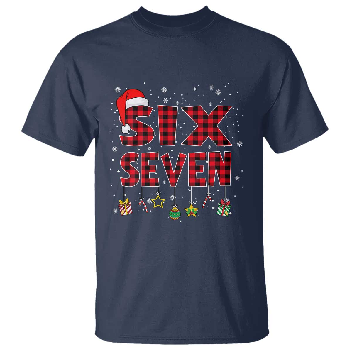 Funny Six Seven Christmas T Shirt 67 Meme Gen Alpha Slang Red Plaid Xmas Pajamas TS10 Navy Print Your Wear