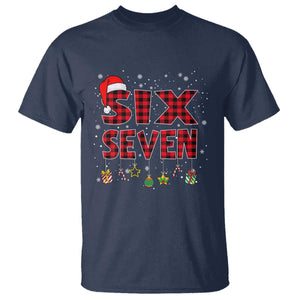 Funny Six Seven Christmas T Shirt 67 Meme Gen Alpha Slang Red Plaid Xmas Pajamas TS10 Navy Print Your Wear