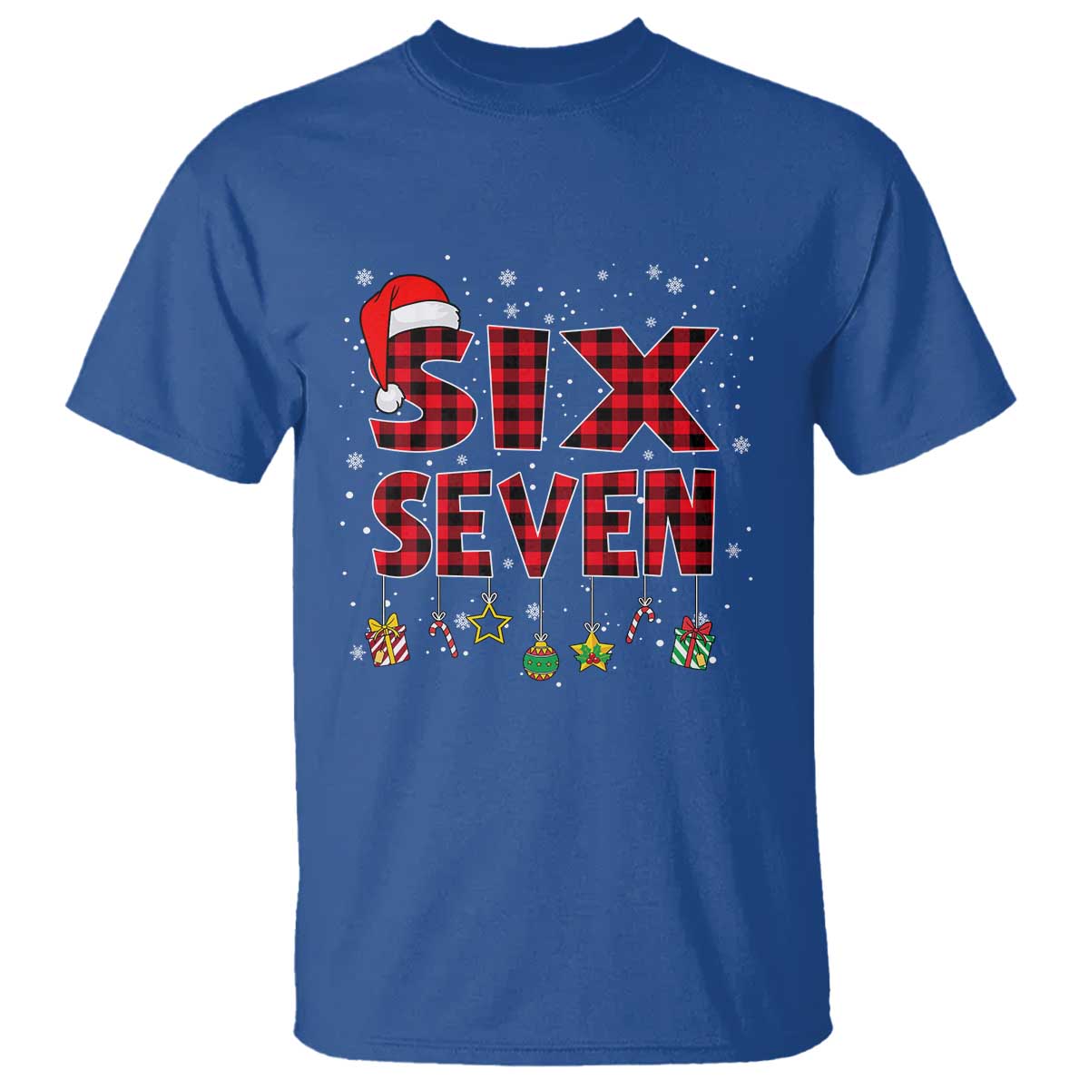Funny Six Seven Christmas T Shirt 67 Meme Gen Alpha Slang Red Plaid Xmas Pajamas TS10 Royal Blue Print Your Wear