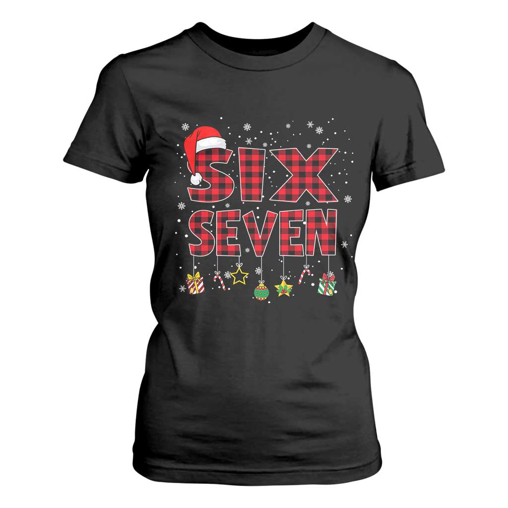Funny Six Seven Christmas T Shirt For Women 67 Meme Gen Alpha Slang Red Plaid Xmas Pajamas TS10 Black Print Your Wear
