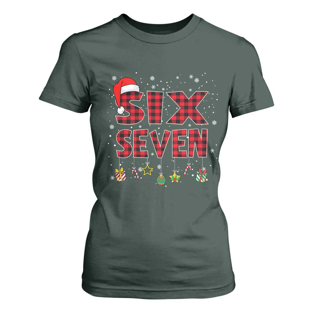 Funny Six Seven Christmas T Shirt For Women 67 Meme Gen Alpha Slang Red Plaid Xmas Pajamas TS10 Dark Forest Green Print Your Wear