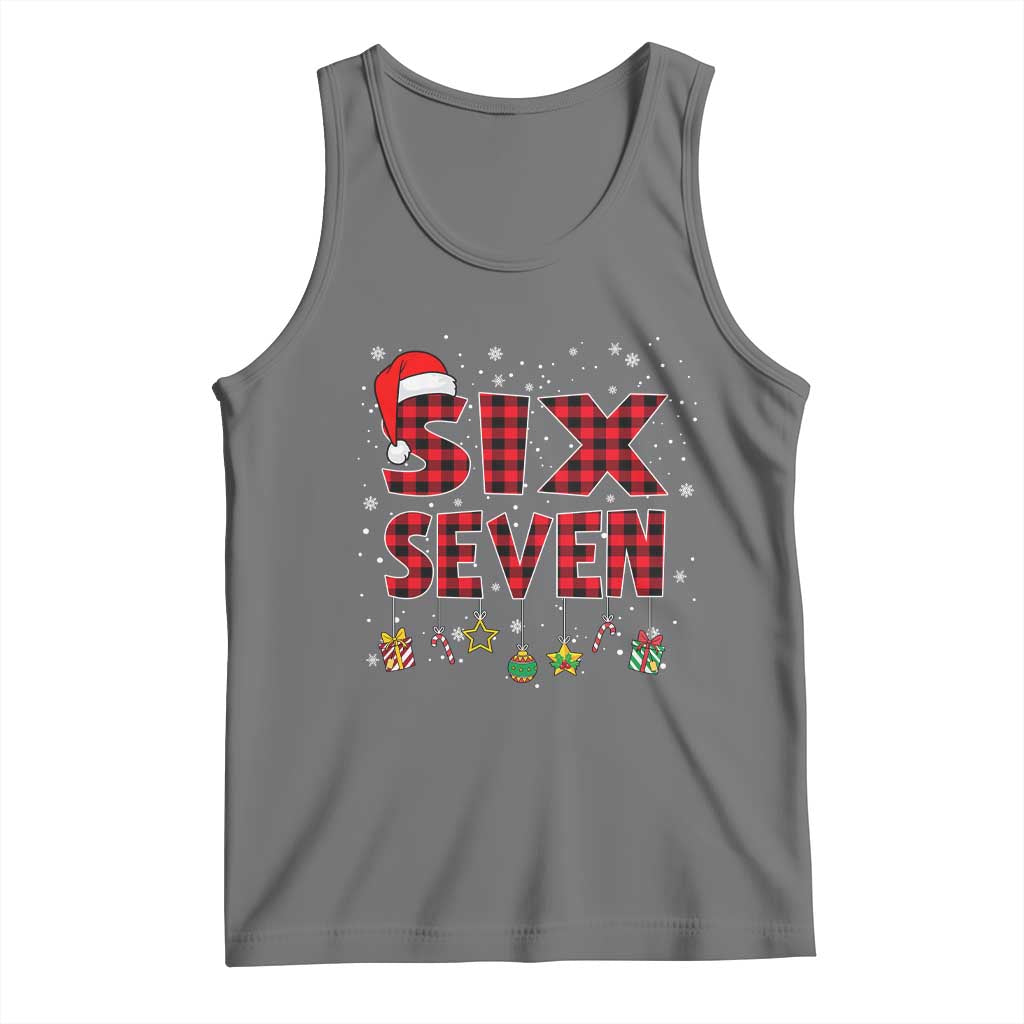 Funny Six Seven Christmas Tank Top 67 Meme Gen Alpha Slang Red Plaid Xmas Pajamas TS10 Black Heather Print Your Wear