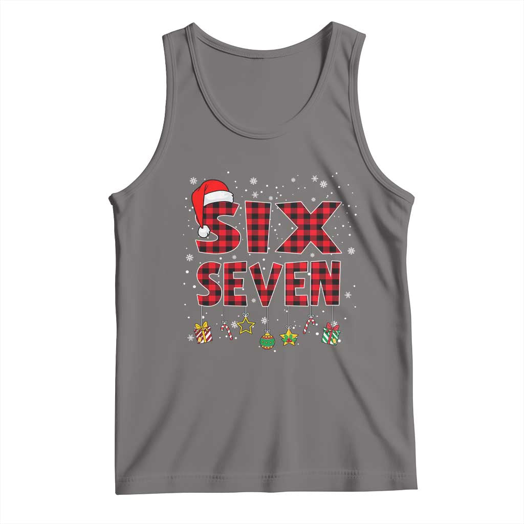 Funny Six Seven Christmas Tank Top 67 Meme Gen Alpha Slang Red Plaid Xmas Pajamas TS10 Deep Heather Print Your Wear