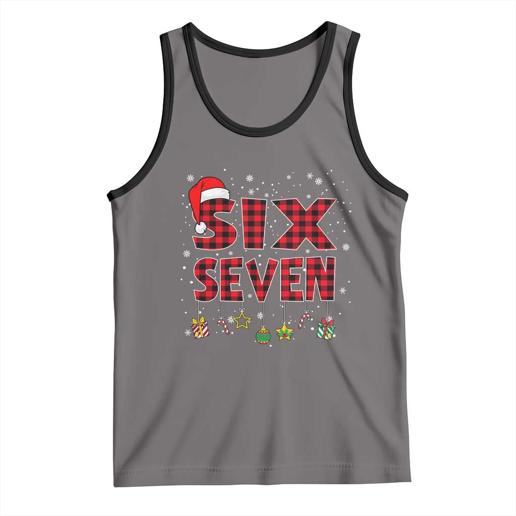 Funny Six Seven Christmas Tank Top 67 Meme Gen Alpha Slang Red Plaid Xmas Pajamas TS10 Deep Heather Black Print Your Wear