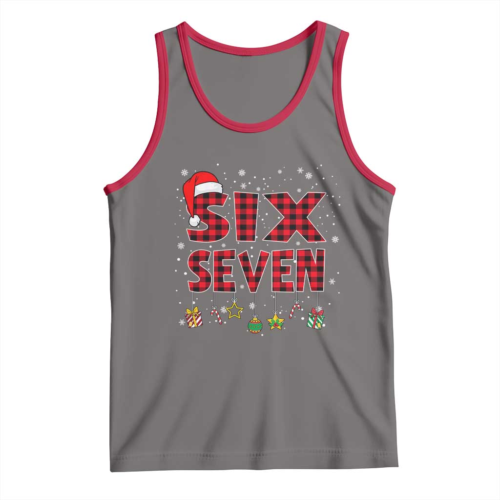 Funny Six Seven Christmas Tank Top 67 Meme Gen Alpha Slang Red Plaid Xmas Pajamas TS10 Deep Heather Red Print Your Wear