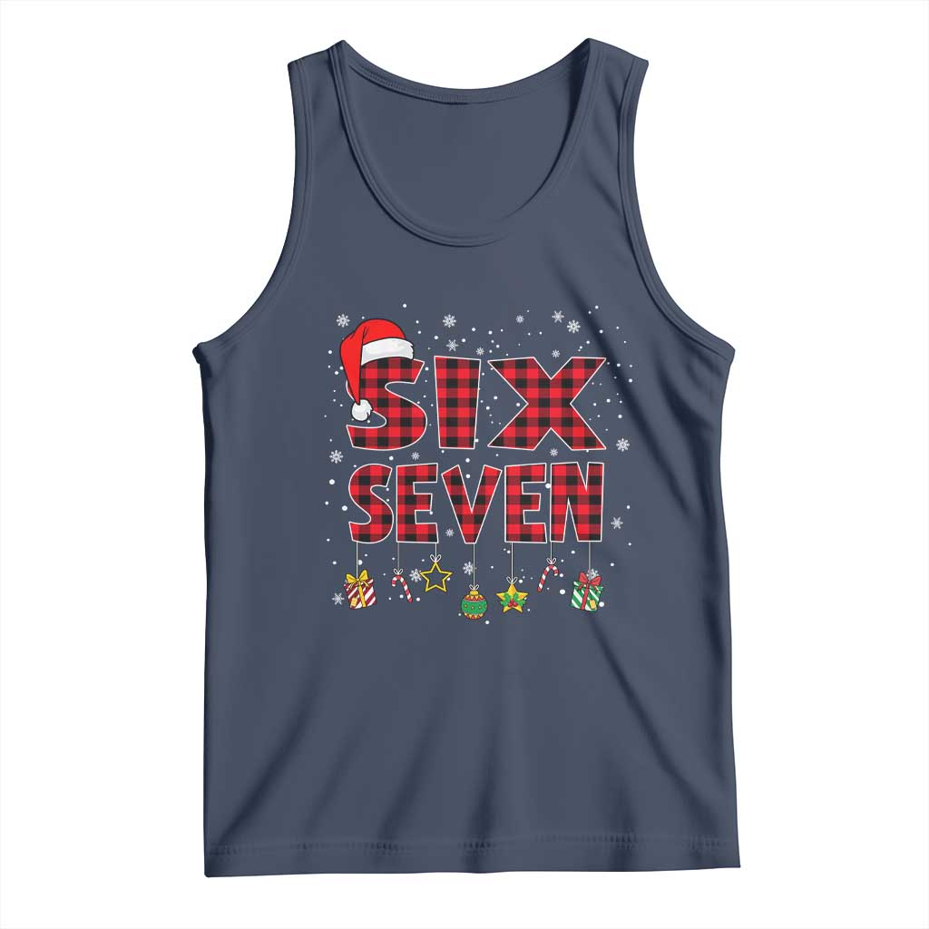 Funny Six Seven Christmas Tank Top 67 Meme Gen Alpha Slang Red Plaid Xmas Pajamas TS10 Navy Print Your Wear