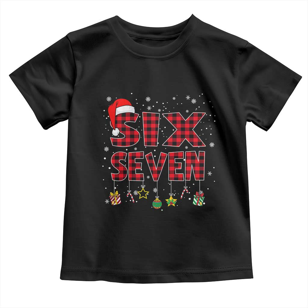 Funny Six Seven Christmas Toddler T Shirt 67 Meme Gen Alpha Slang Red Plaid Xmas Pajamas TS10 Black Print Your Wear