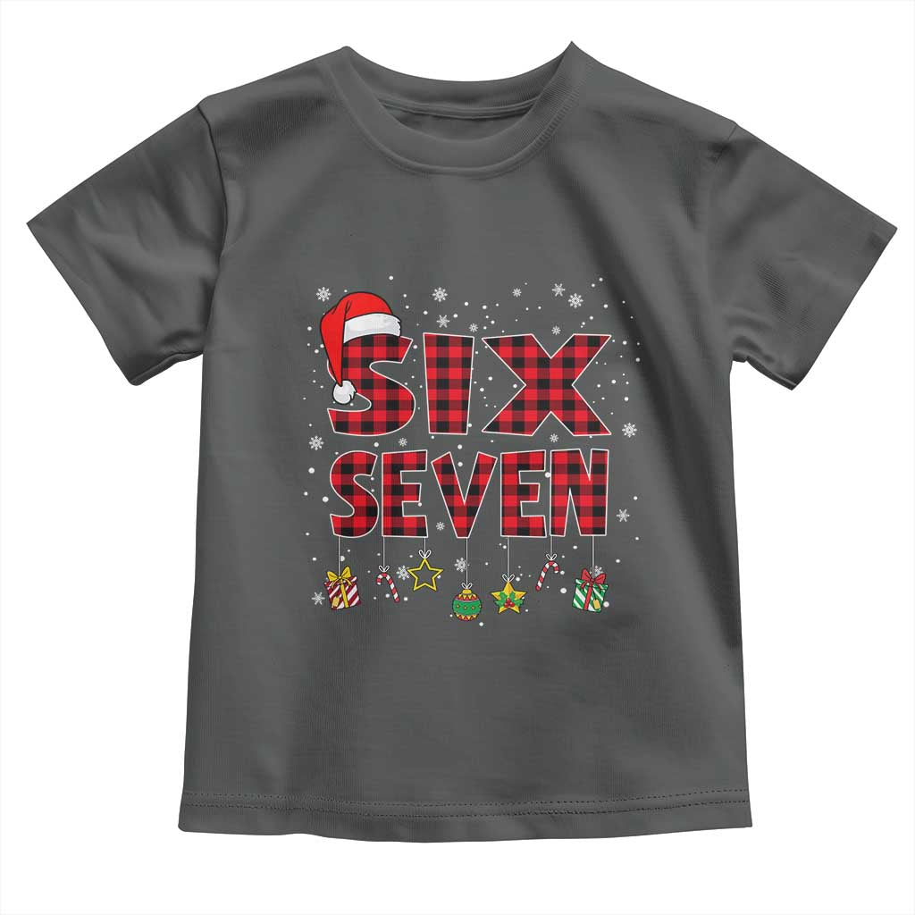 Funny Six Seven Christmas Toddler T Shirt 67 Meme Gen Alpha Slang Red Plaid Xmas Pajamas TS10 Dark Heather Print Your Wear