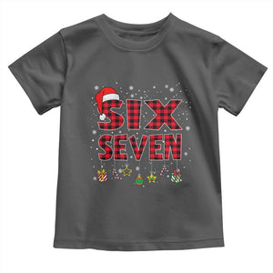 Funny Six Seven Christmas Toddler T Shirt 67 Meme Gen Alpha Slang Red Plaid Xmas Pajamas TS10 Dark Heather Print Your Wear
