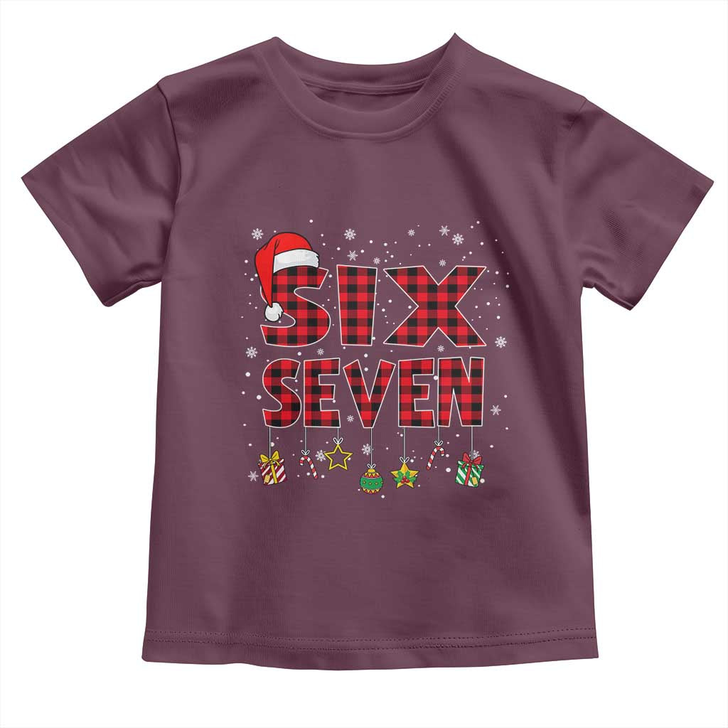 Funny Six Seven Christmas Toddler T Shirt 67 Meme Gen Alpha Slang Red Plaid Xmas Pajamas TS10 Maroon Print Your Wear