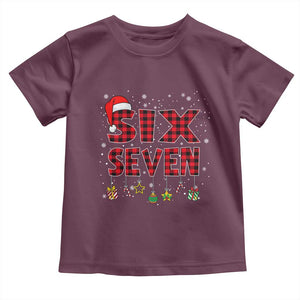 Funny Six Seven Christmas Toddler T Shirt 67 Meme Gen Alpha Slang Red Plaid Xmas Pajamas TS10 Maroon Print Your Wear
