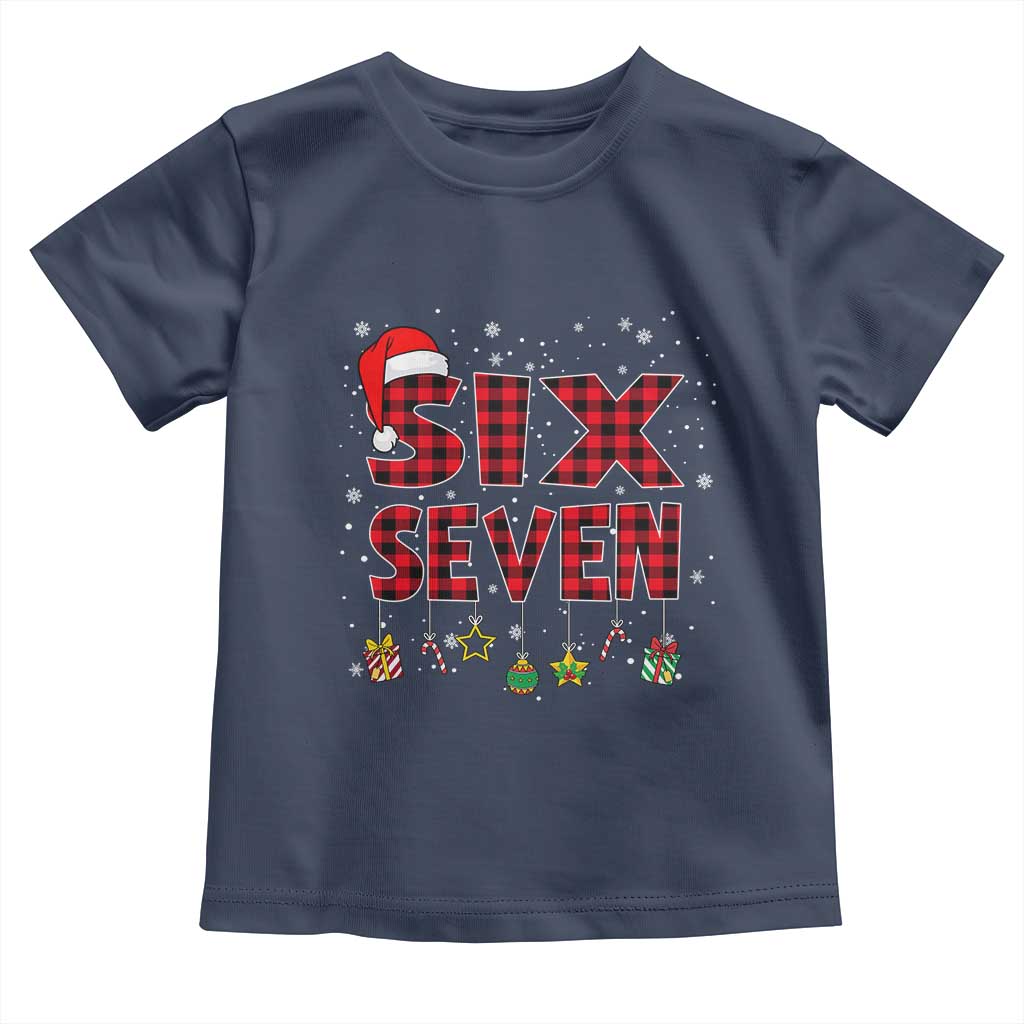 Funny Six Seven Christmas Toddler T Shirt 67 Meme Gen Alpha Slang Red Plaid Xmas Pajamas TS10 Navy Print Your Wear