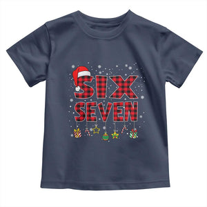 Funny Six Seven Christmas Toddler T Shirt 67 Meme Gen Alpha Slang Red Plaid Xmas Pajamas TS10 Navy Print Your Wear