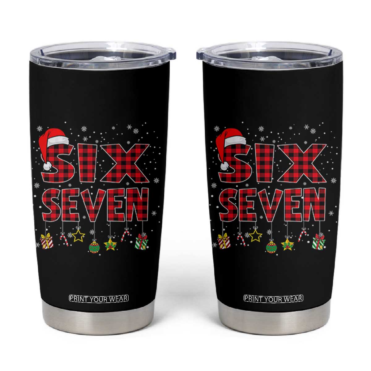 Funny Six Seven Christmas Tumbler Cup 67 Meme Gen Alpha Slang Red Plaid Xmas Pajamas TS10 Black Print Your Wear