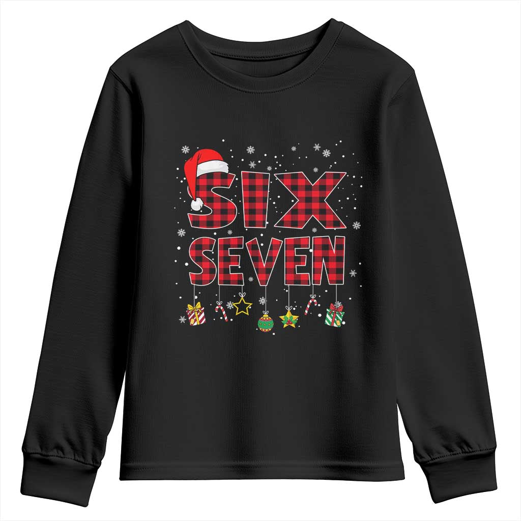 Funny Six Seven Christmas Youth Sweatshirt 67 Meme Gen Alpha Slang Red Plaid Xmas Pajamas TS10 Black Print Your Wear