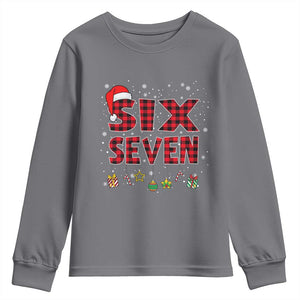 Funny Six Seven Christmas Youth Sweatshirt 67 Meme Gen Alpha Slang Red Plaid Xmas Pajamas TS10 Charcoal Print Your Wear