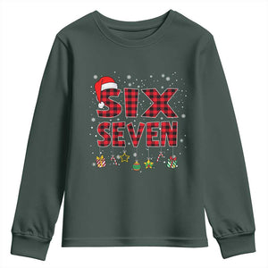 Funny Six Seven Christmas Youth Sweatshirt 67 Meme Gen Alpha Slang Red Plaid Xmas Pajamas TS10 Dark Forest Green Print Your Wear