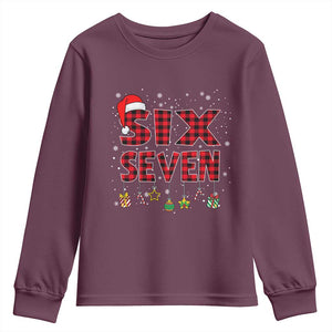 Funny Six Seven Christmas Youth Sweatshirt 67 Meme Gen Alpha Slang Red Plaid Xmas Pajamas TS10 Maroon Print Your Wear