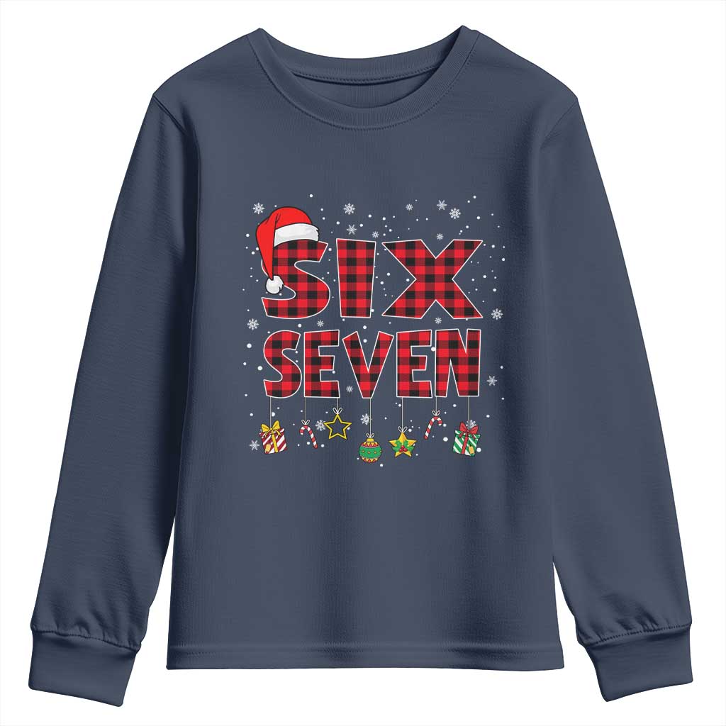 Funny Six Seven Christmas Youth Sweatshirt 67 Meme Gen Alpha Slang Red Plaid Xmas Pajamas TS10 Navy Print Your Wear