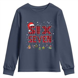 Funny Six Seven Christmas Youth Sweatshirt 67 Meme Gen Alpha Slang Red Plaid Xmas Pajamas TS10 Navy Print Your Wear