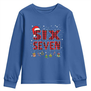 Funny Six Seven Christmas Youth Sweatshirt 67 Meme Gen Alpha Slang Red Plaid Xmas Pajamas TS10 Royal Blue Print Your Wear