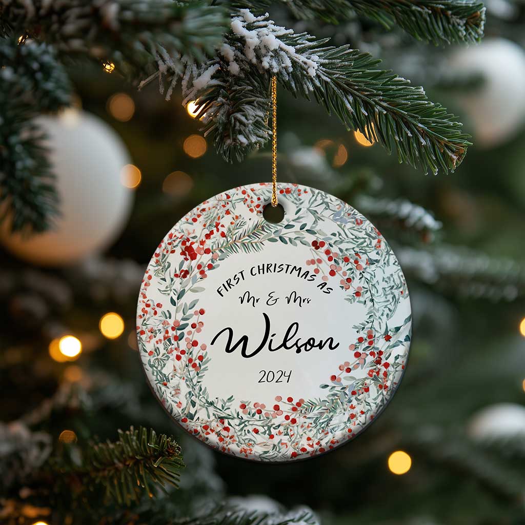 Personalised First Xmas as Mr & Mrs Christmas Ornament Custom Name Wedding Gifts for Newlywed Couple TS10 Print Your Wear