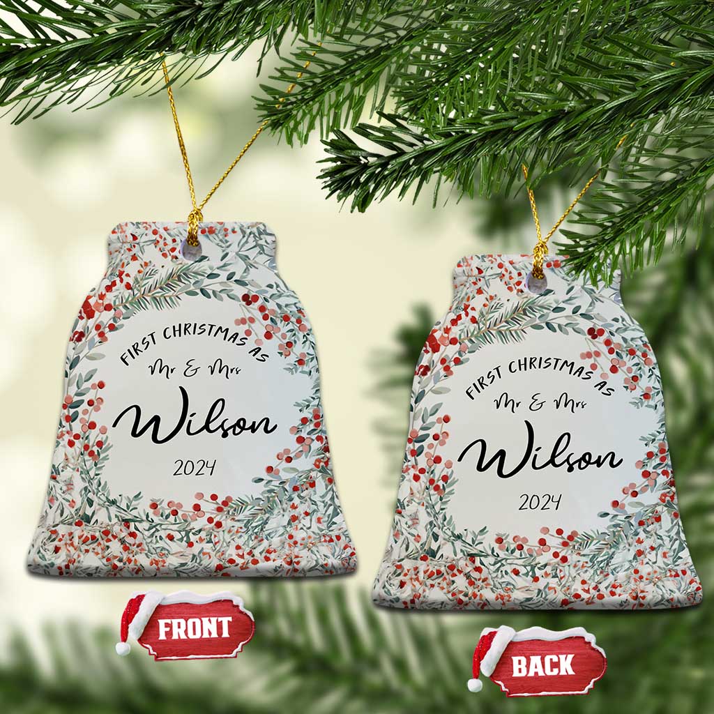 Personalised First Xmas as Mr & Mrs Christmas Ornament Custom Name Wedding Gifts for Newlywed Couple TS10 Bell Flake White Print Your Wear