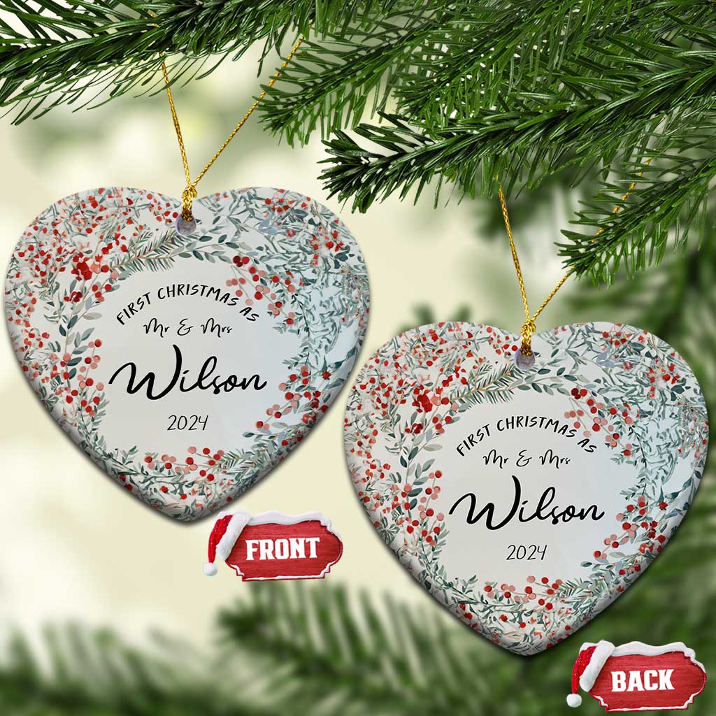 Personalised First Xmas as Mr & Mrs Christmas Ornament Custom Name Wedding Gifts for Newlywed Couple TS10 Heart White Print Your Wear
