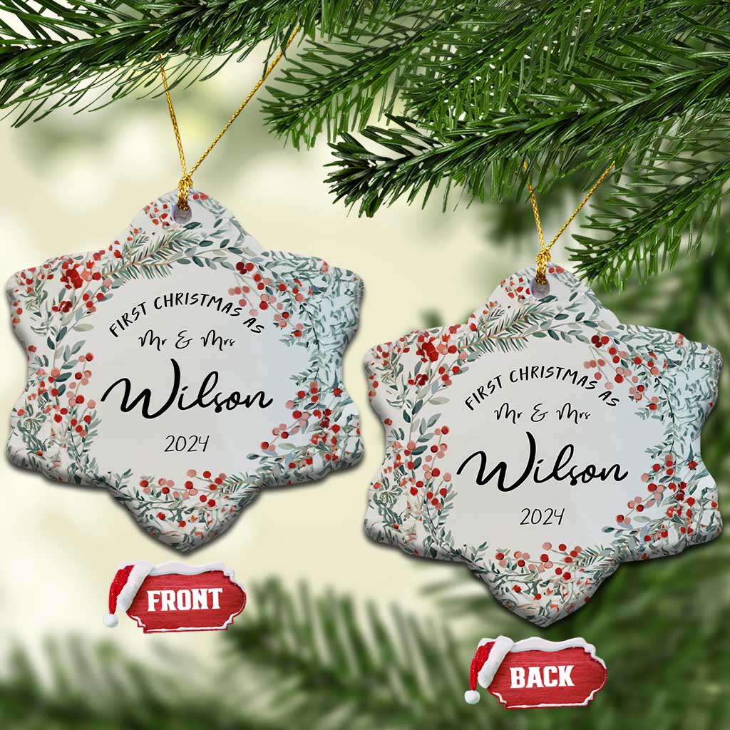 Personalised First Xmas as Mr & Mrs Christmas Ornament Custom Name Wedding Gifts for Newlywed Couple TS10 Snow Flake White Print Your Wear
