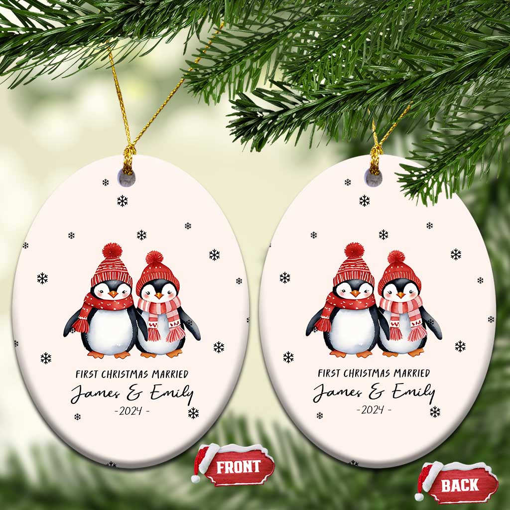 Personalised First Xmas Married Christmas Ornament Custom Name 2024 Keepsake Wedding Gifts for Couple Her or Him TS10 Oval Cream Print Your Wear