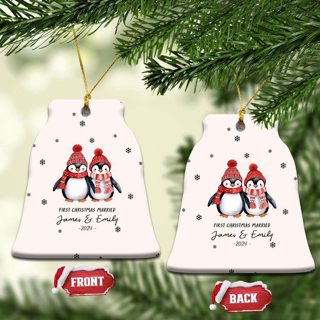 Personalised First Xmas Married Christmas Ornament Custom Name 2024 Keepsake Wedding Gifts for Couple Her or Him TS10 Bell Flake Cream Print Your Wear