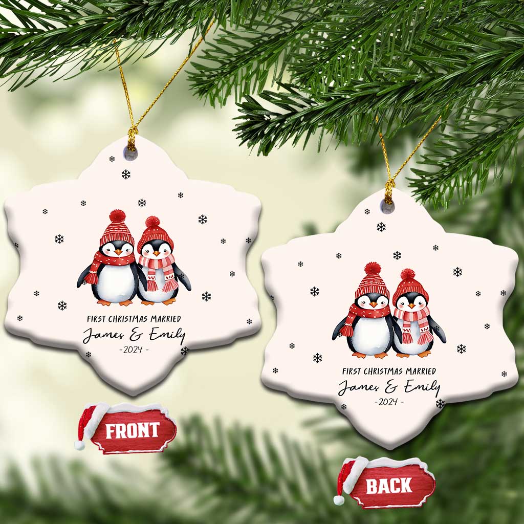 Personalised First Xmas Married Christmas Ornament Custom Name 2024 Keepsake Wedding Gifts for Couple Her or Him TS10 Snow Flake Cream Print Your Wear