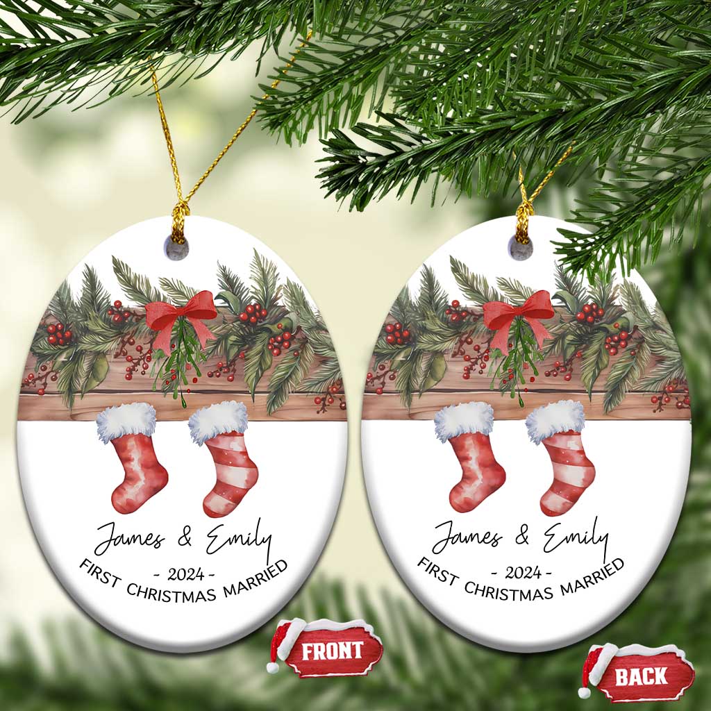 Personalised First Xmas Married Christmas Ornament Custom Name Wedding Gifts for Newlywed Couple Mr & Mrs TS10 Oval White Print Your Wear