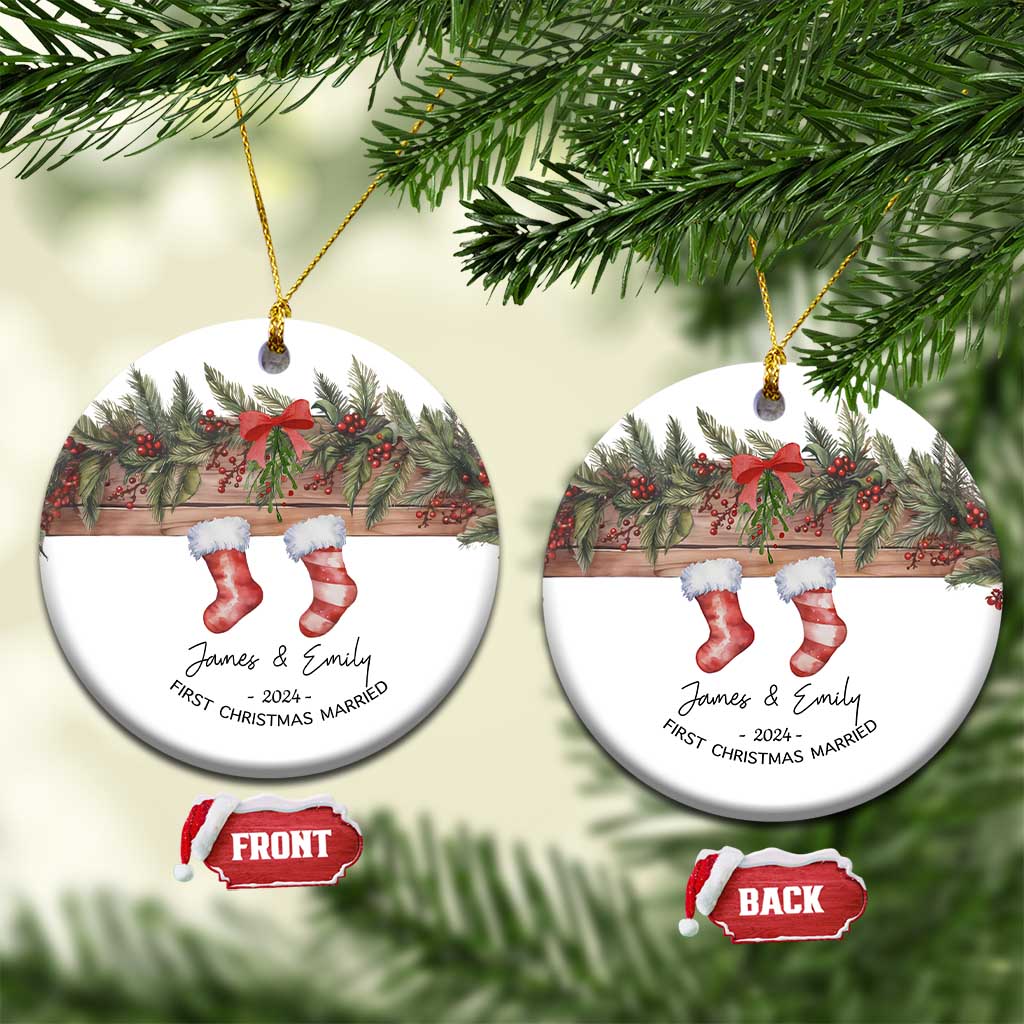 Personalised First Xmas Married Christmas Ornament Custom Name Wedding Gifts for Newlywed Couple Mr & Mrs TS10 Circle White Print Your Wear