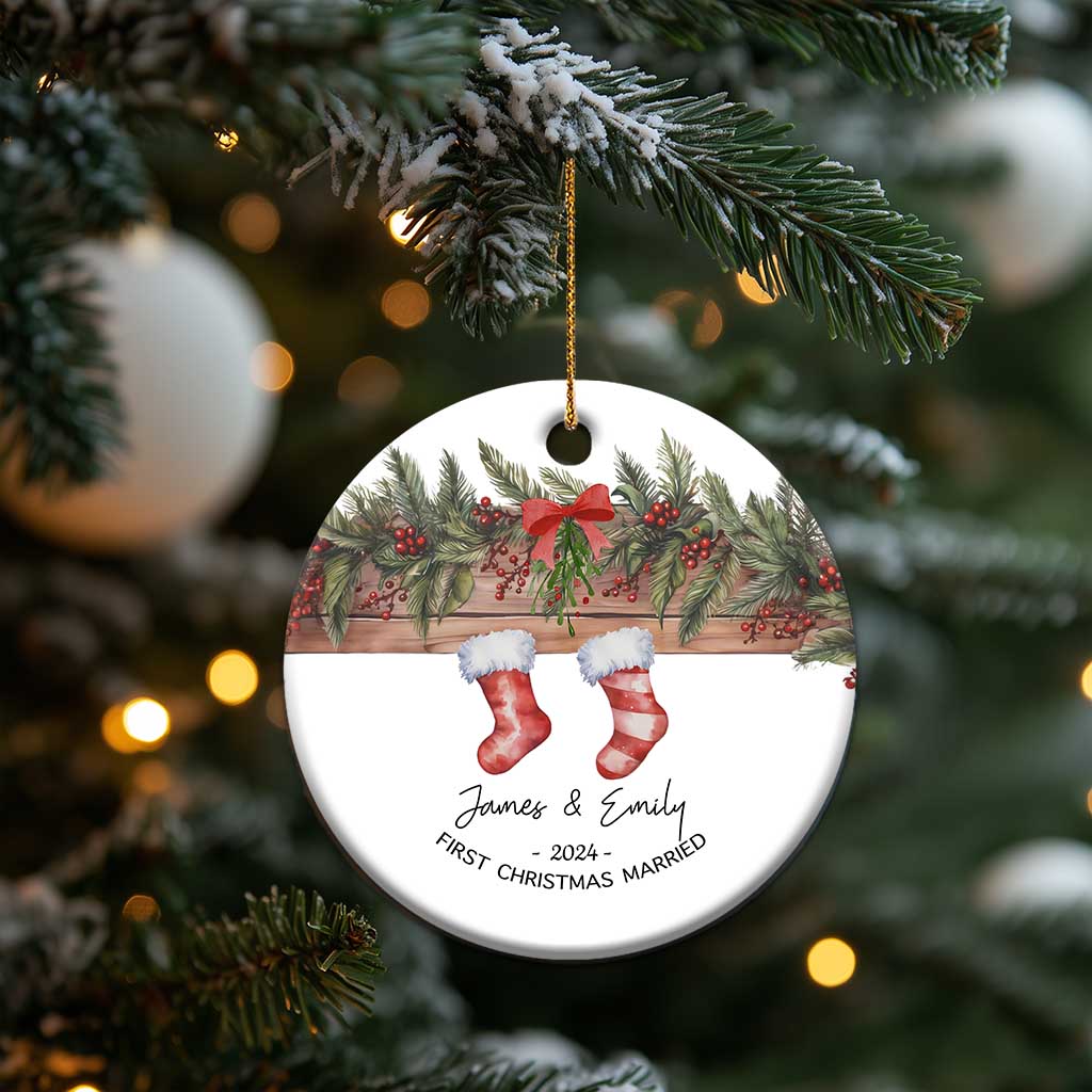Personalised First Xmas Married Christmas Ornament Custom Name Wedding Gifts for Newlywed Couple Mr & Mrs TS10 Print Your Wear