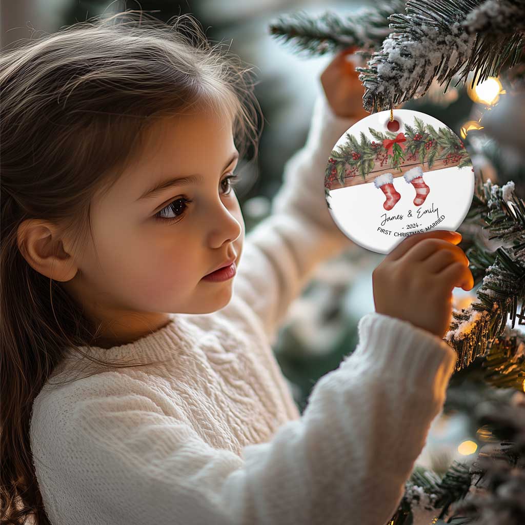 Personalised First Xmas Married Christmas Ornament Custom Name Wedding Gifts for Newlywed Couple Mr & Mrs TS10 Print Your Wear